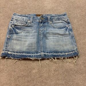Aeropostale Y2K Denim Mini Skirt Distressed Frayed Hem Size 1/2 0744